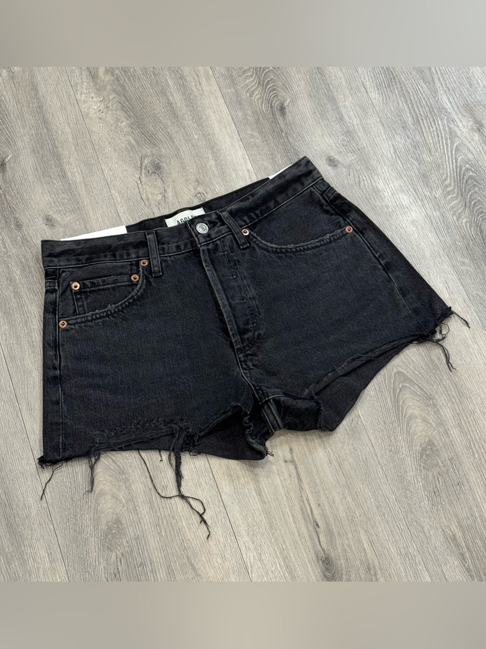 Agolde Casual Black Distressed Denim High Rise Vintage Fit Cut Off Parker Shorts